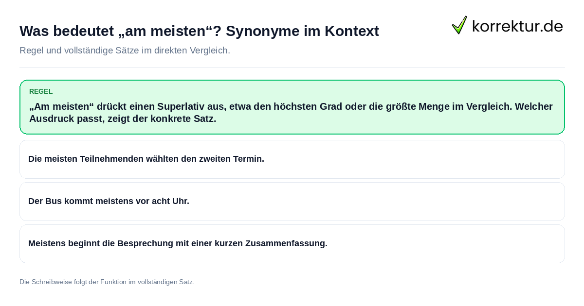 Konkrete Regel und vollständige Beispielsätze zu Was bedeutet „am meisten“? Synonyme im Kontext