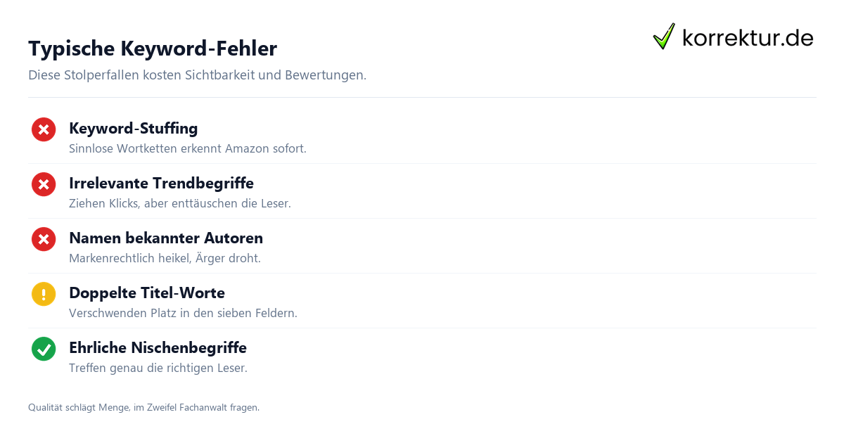 KDP-Keywords Fehler vermeiden: Stuffing, Trends, Markennamen