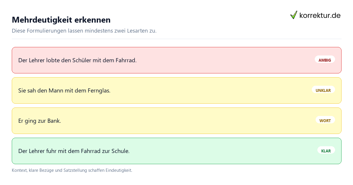 Mehrdeutigkeit erkennen ambiguität Bedeutung mit Beispielen für mehrdeutige Sätze