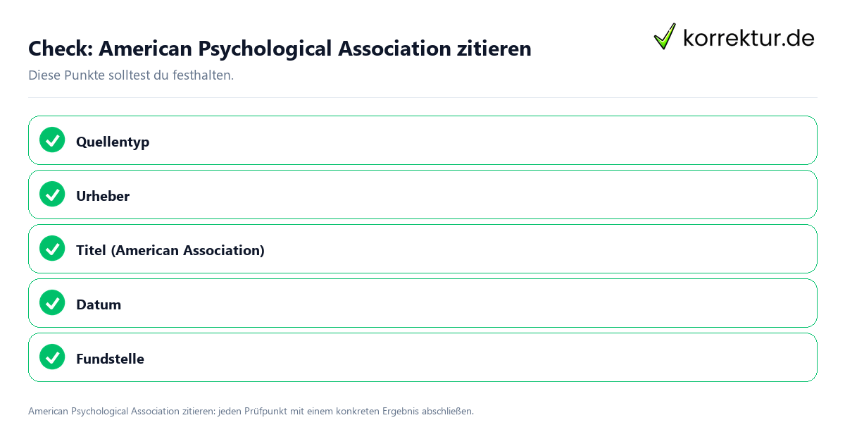 American Psychological Association zitieren mit einer themenspezifischen Checkliste