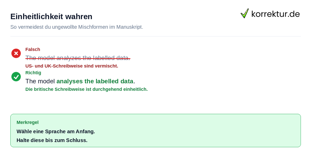 Einheitlichkeit wahren Fehlerhafte Mischung verschiedener englischer Schriftformen vermeiden