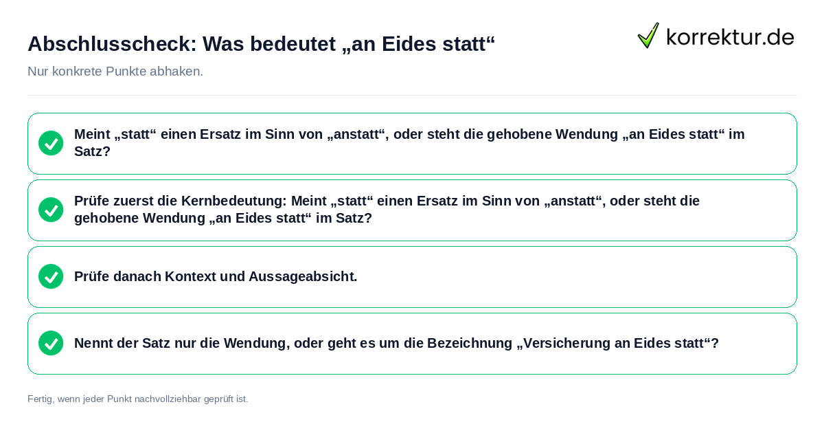 Abschlusscheck: Was bedeutet „an Eides statt“ Konkreter Abschlusscheck zu Was bedeutet „an Eides statt“