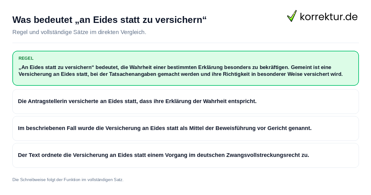 Konkrete Regel und vollständige Beispielsätze zu Was bedeutet „an Eides statt zu versichern“