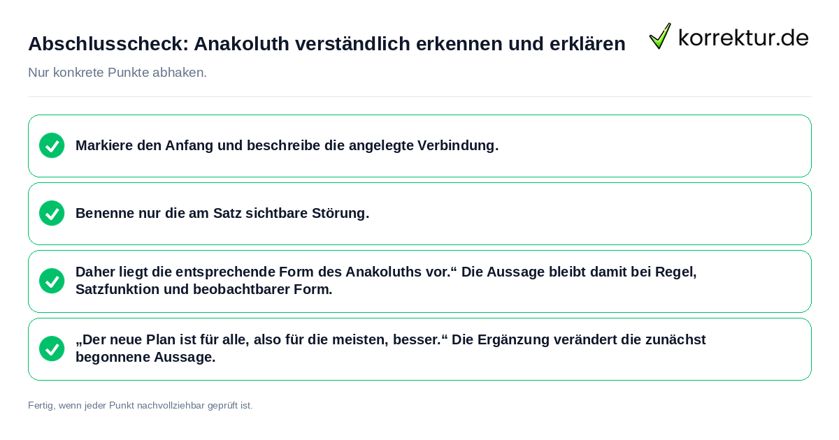 Abschlusscheck: Anakoluth verständlich erkennen und erklären Konkreter Abschlusscheck zu Anakoluth verständlich erkennen und erklären