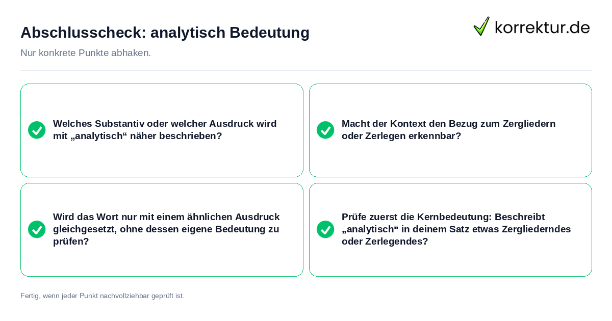 Konkreter Abschlusscheck zu analytisch Bedeutung