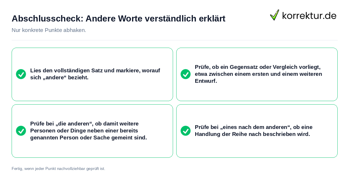 Konkreter Abschlusscheck zu Andere Worte verständlich erklärt