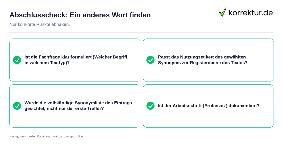 Abschlusscheck: Ein anderes Wort finden Konkreter Abschlusscheck zu Ein anderes Wort finden