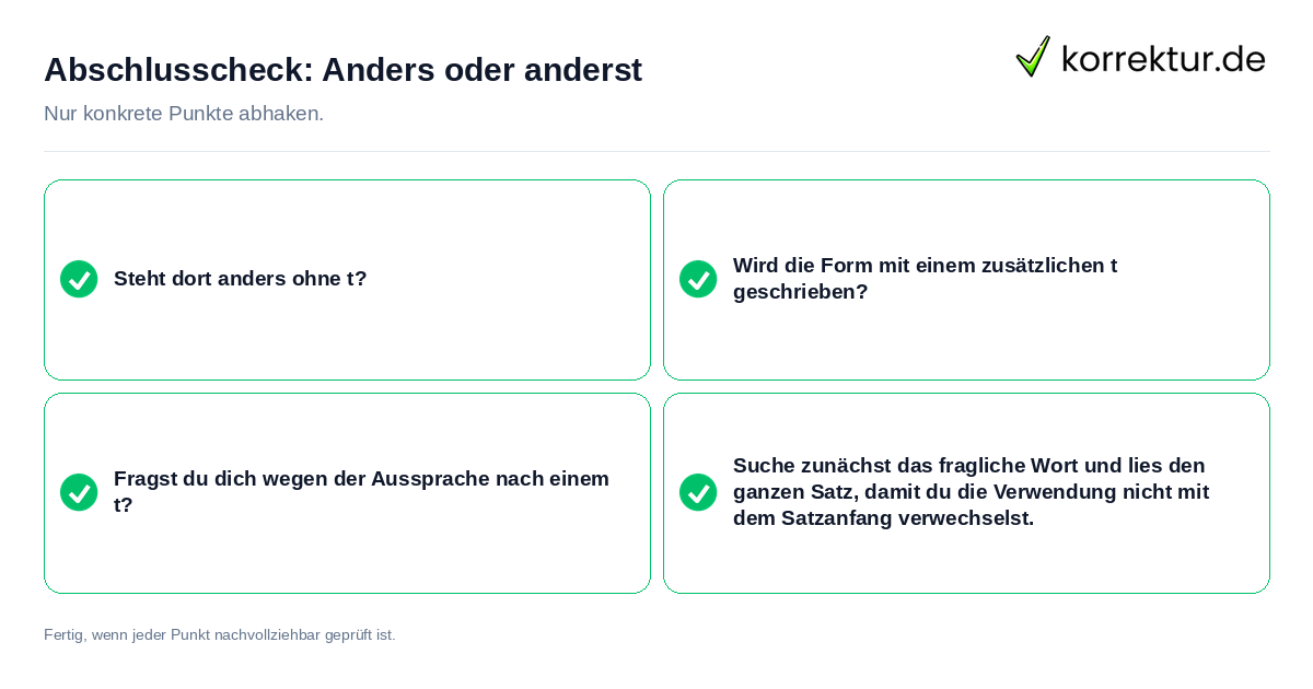 Abschlusscheck: Anders oder anderst Konkreter Abschlusscheck zu Anders oder anderst