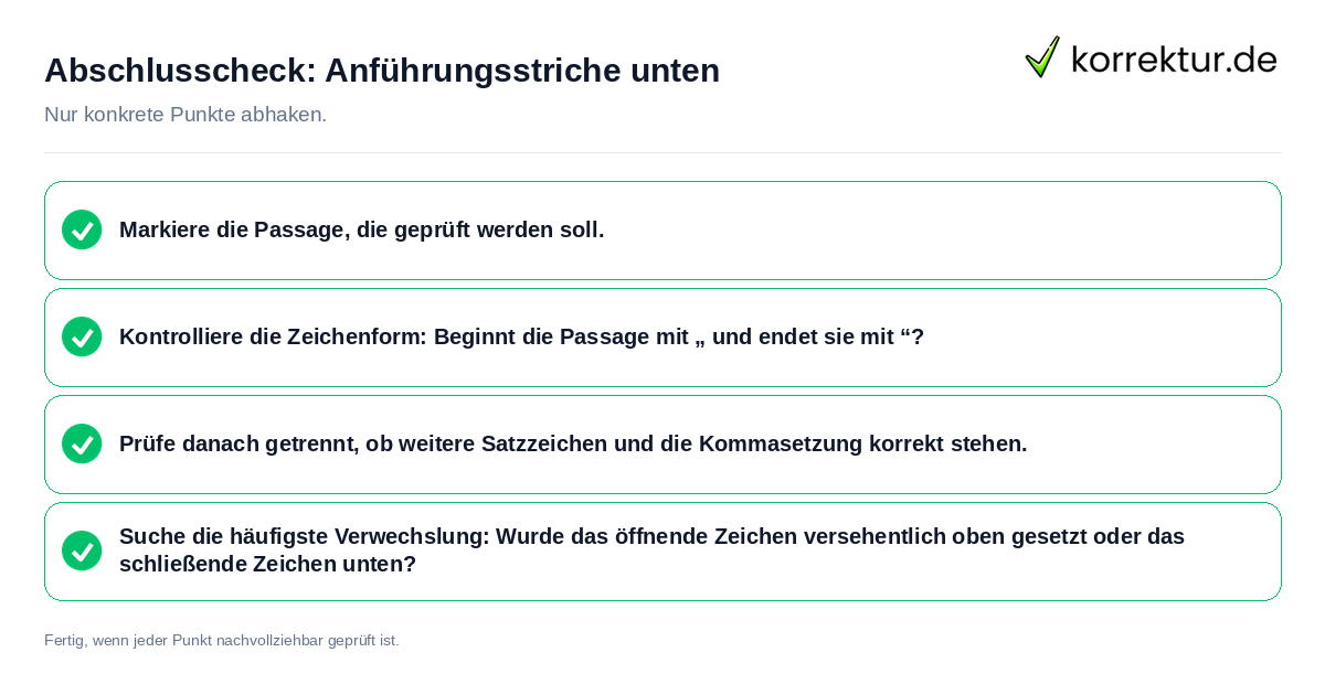 Konkreter Abschlusscheck zu Anführungsstriche unten