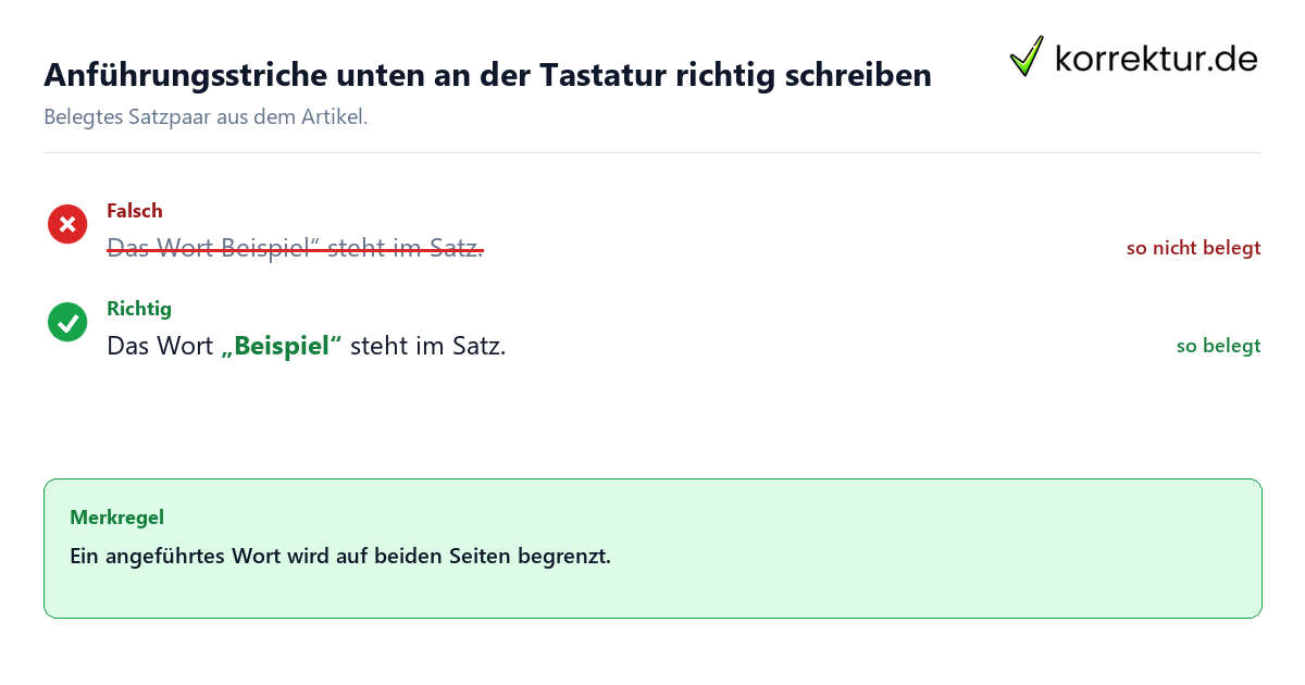 Anführungsstriche unten an der Tastatur richtig schreiben Falsches und richtiges Satzbeispiel zu Anführungsstriche unten an der Tastatur richtig schreiben