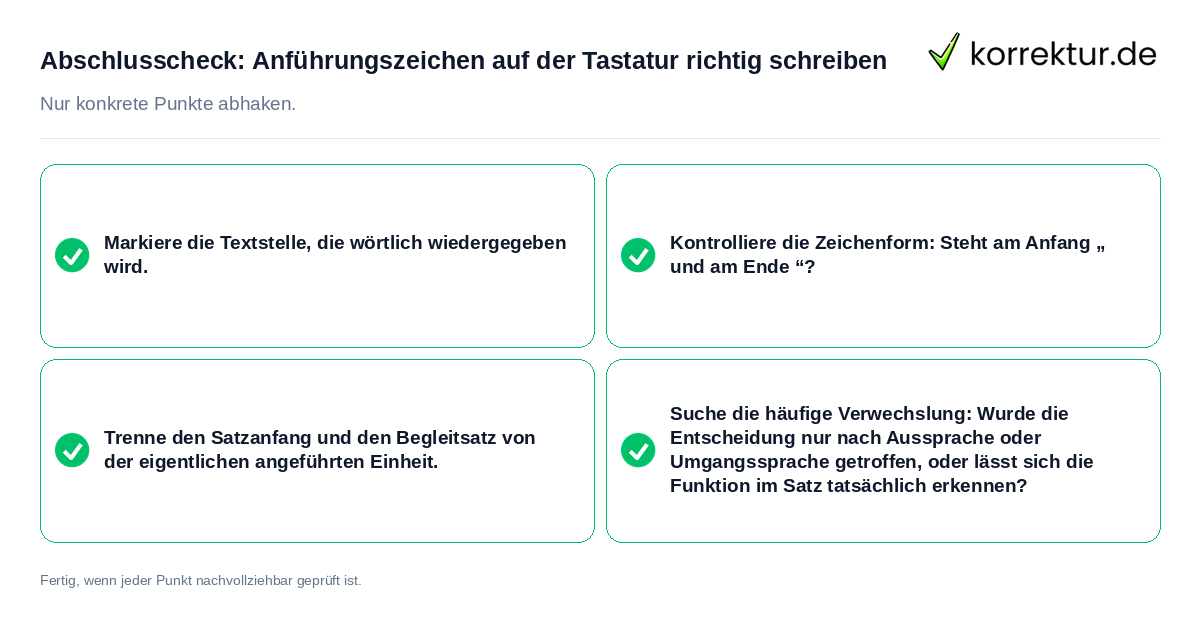 Konkreter Abschlusscheck zu Anführungszeichen auf der Tastatur richtig schreiben