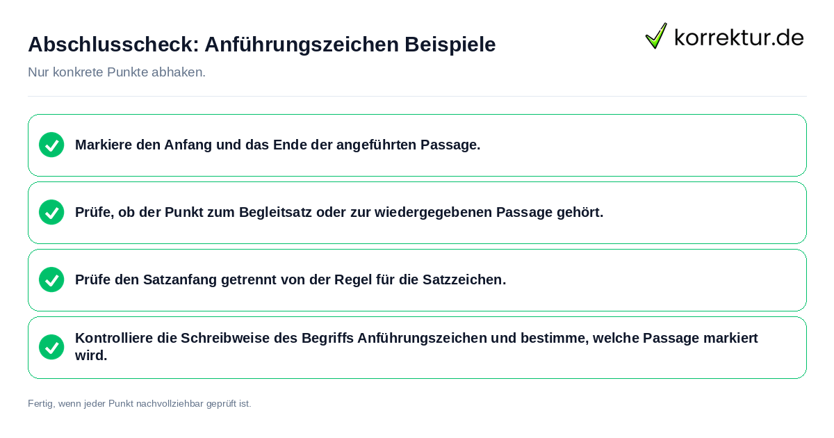Konkreter Abschlusscheck zu Anführungszeichen Beispiele