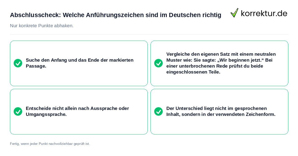 Abschlusscheck: Welche Anführungszeichen sind im Deutschen richtig Konkreter Abschlusscheck zu Welche Anführungszeichen sind im Deutschen richtig