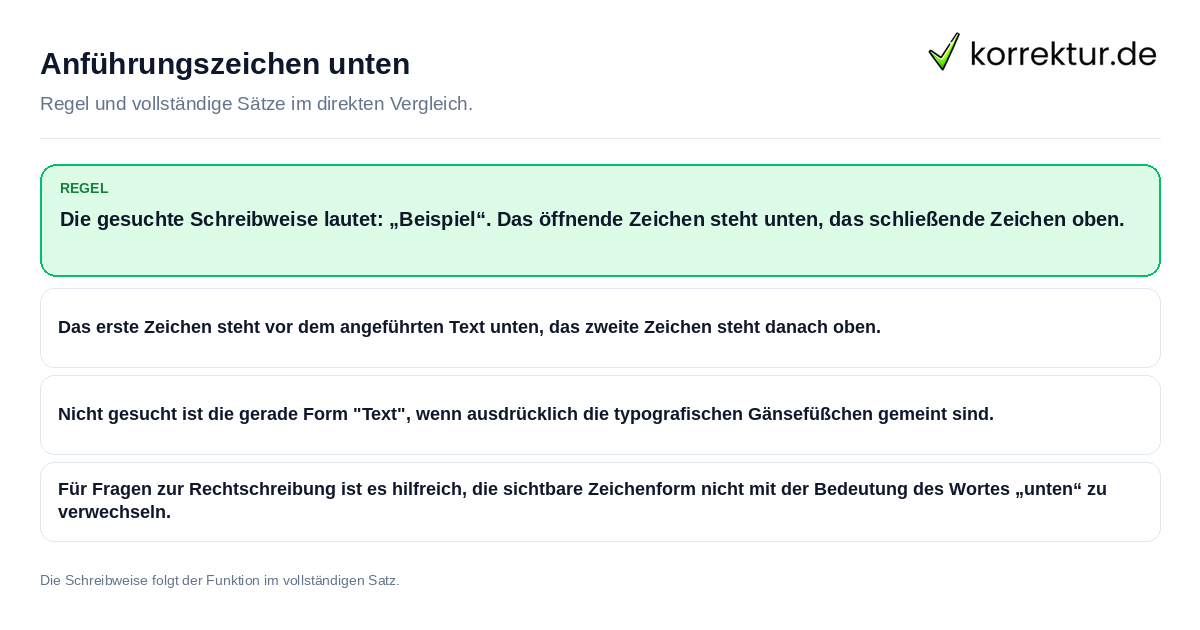 Anführungszeichen unten Konkrete Regel und vollständige Beispielsätze zu Anführungszeichen unten