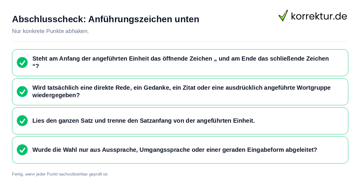 Abschlusscheck: Anführungszeichen unten Konkreter Abschlusscheck zu Anführungszeichen unten