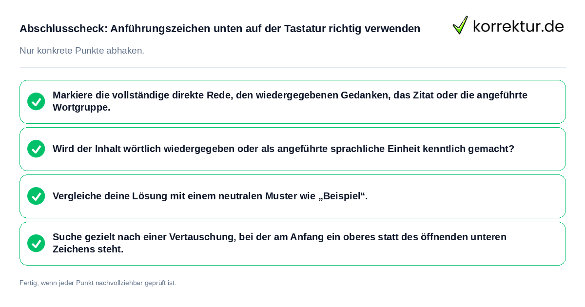 Konkreter Abschlusscheck zu Anführungszeichen unten auf der Tastatur richtig verwenden