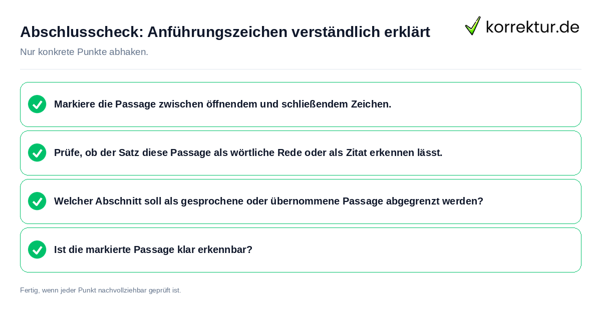 Konkreter Abschlusscheck zu Anführungszeichen verständlich erklärt