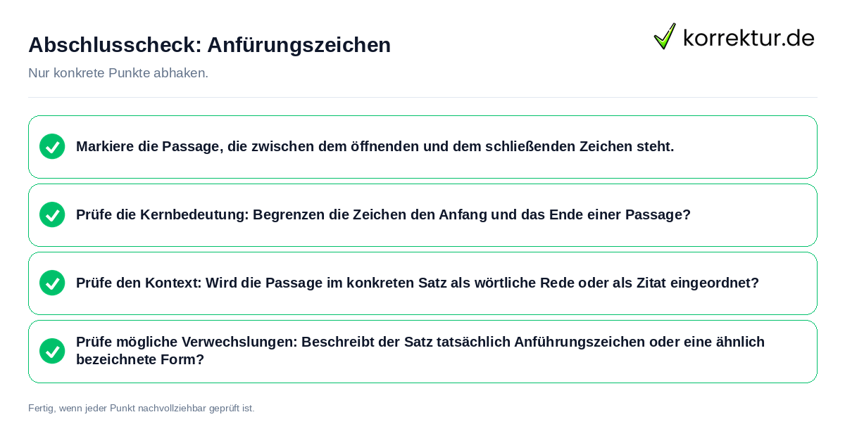 Konkreter Abschlusscheck zu Anfürungszeichen