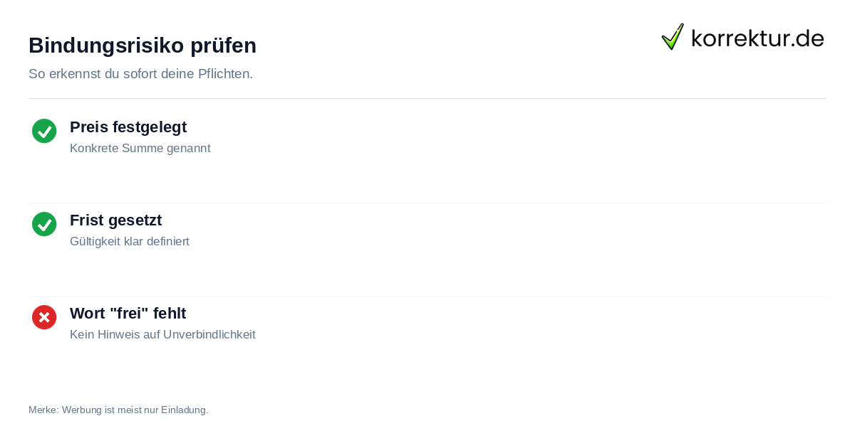 Bindungsrisiko prüfen Checkliste: Wann bindet dein Angebot wirklich?