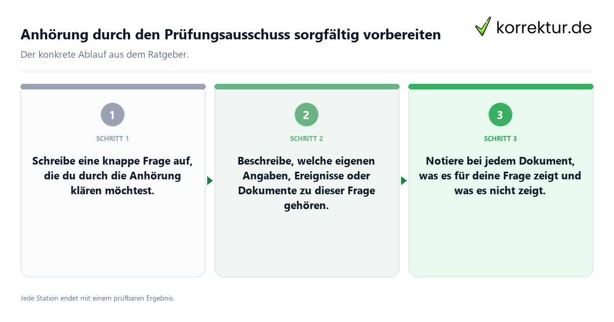 Konkrete Schritte zu Anhörung durch den Prüfungsausschuss sorgfältig vorbereiten