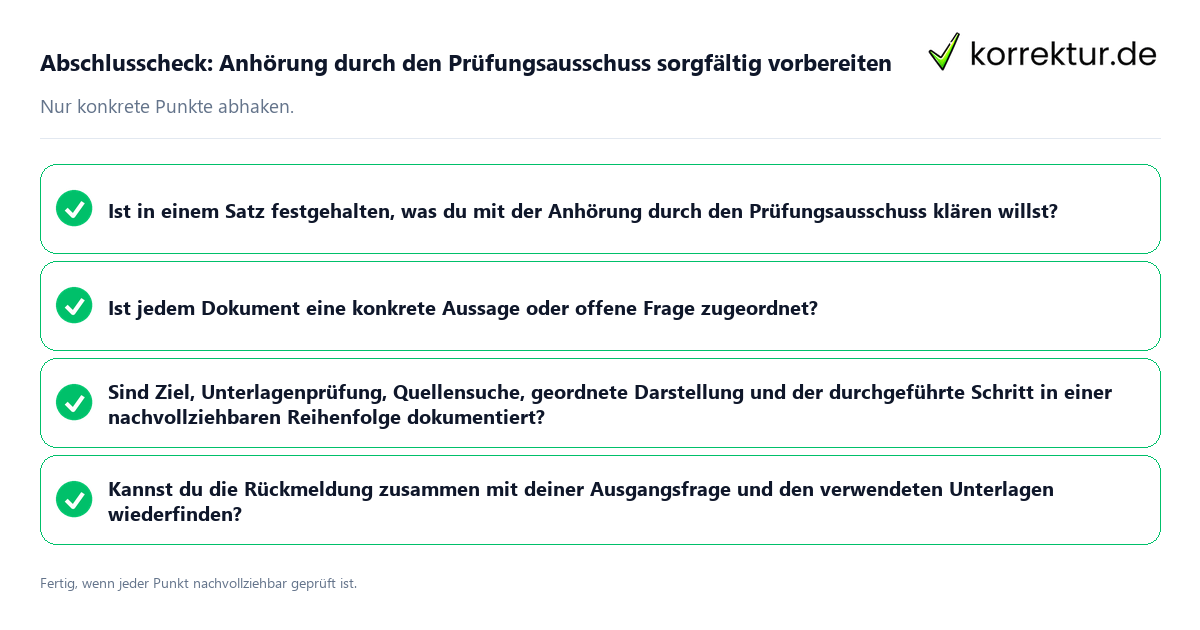 Konkreter Abschlusscheck zu Anhörung durch den Prüfungsausschuss sorgfältig vorbereiten