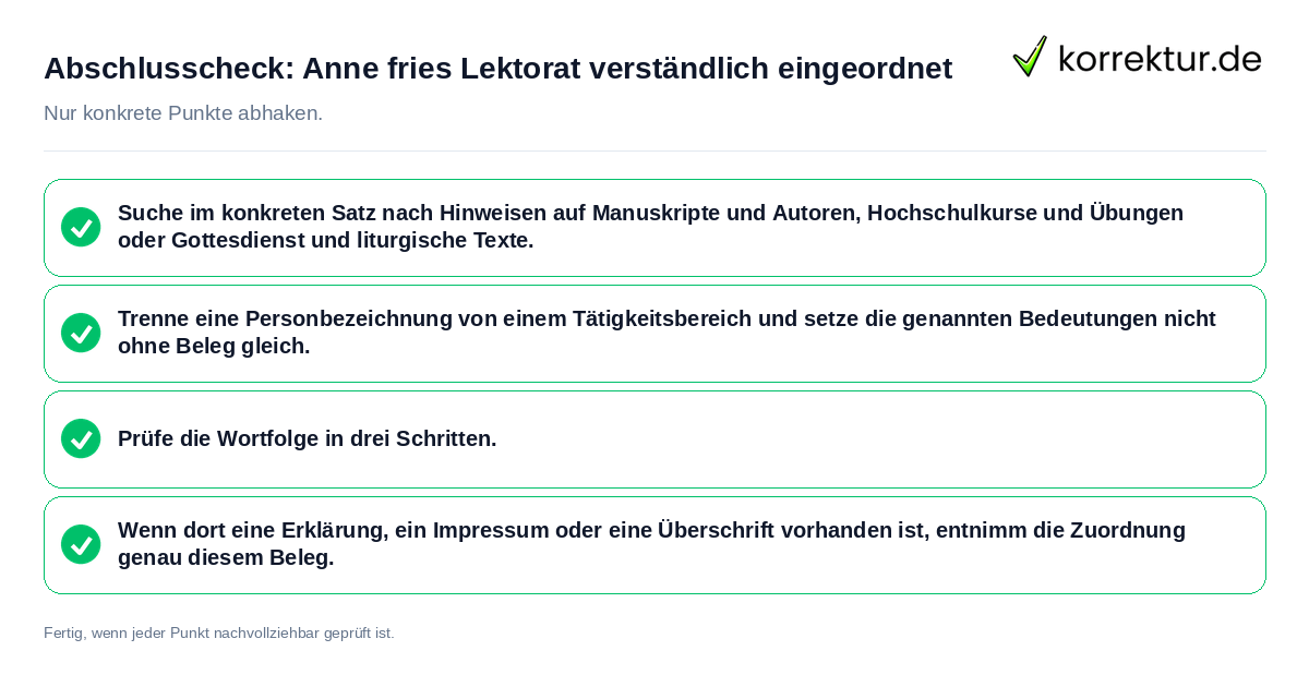 Abschlusscheck: Anne fries Lektorat verständlich eingeordnet Konkreter Abschlusscheck zu Anne fries Lektorat verständlich eingeordnet