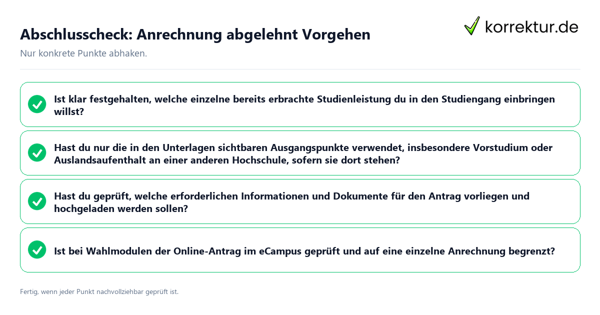Konkreter Abschlusscheck zu Anrechnung abgelehnt Vorgehen