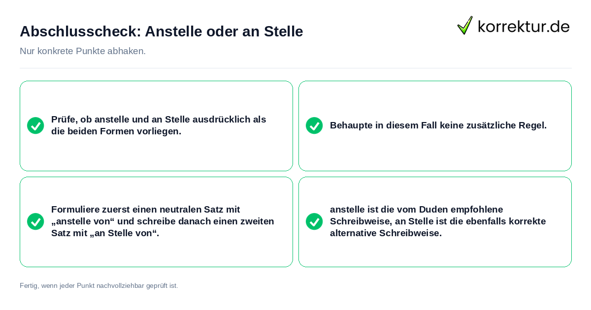 Abschlusscheck: Anstelle oder an Stelle Konkreter Abschlusscheck zu Anstelle oder an Stelle