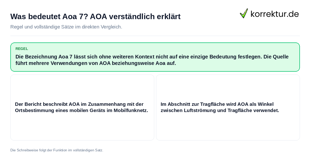 Konkrete Regel und vollständige Beispielsätze zu Was bedeutet Aoa 7? AOA verständlich erklärt