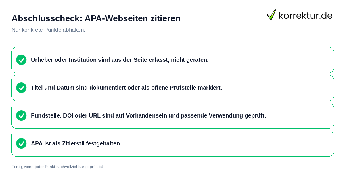 Abschlusscheck: APA-Webseiten zitieren Konkreter Abschlusscheck zu APA-Webseiten zitieren