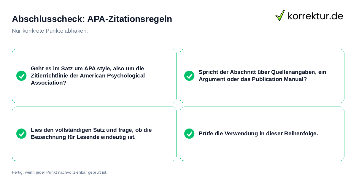 Konkreter Abschlusscheck zu APA-Zitationsregeln
