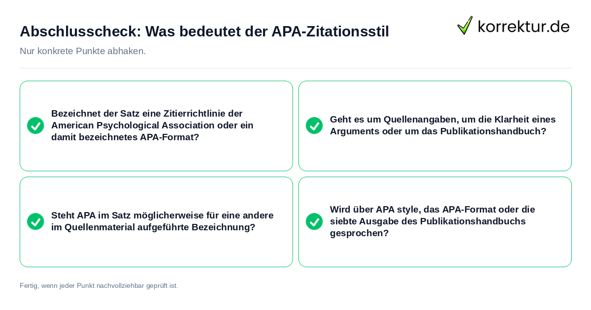 Konkreter Abschlusscheck zu Was bedeutet der APA-Zitationsstil