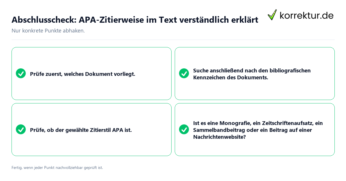 Abschlusscheck: APA-Zitierweise im Text verständlich erklärt Konkreter Abschlusscheck zu APA-Zitierweise im Text verständlich erklärt