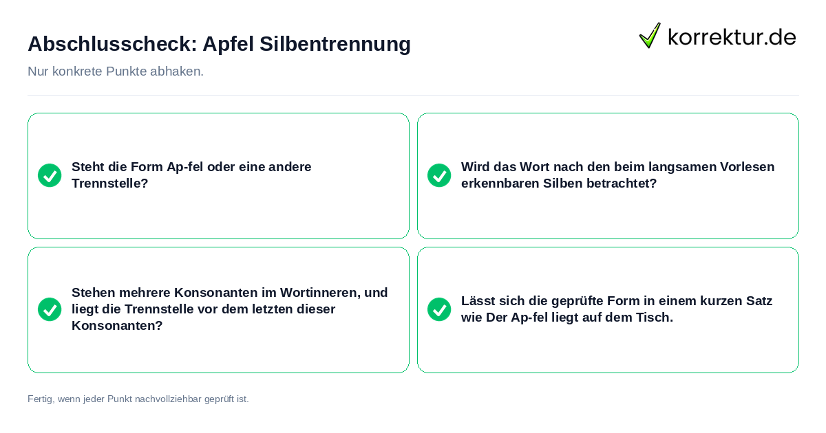 Konkreter Abschlusscheck zu Apfel Silbentrennung