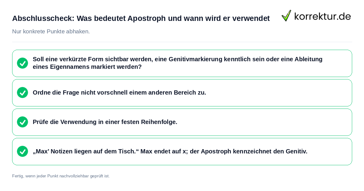 Konkreter Abschlusscheck zu Was bedeutet Apostroph und wann wird er verwendet