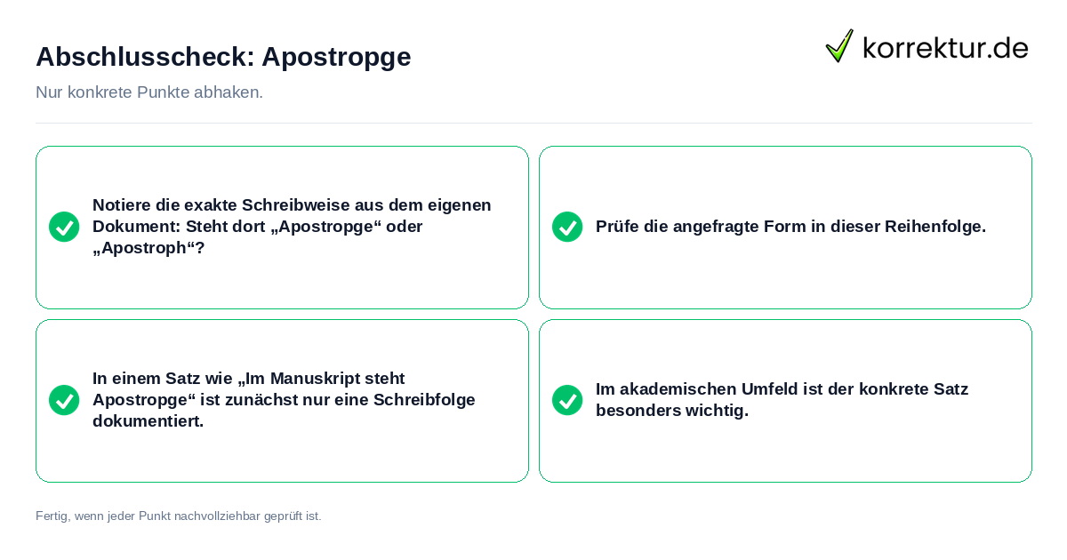 Konkreter Abschlusscheck zu Apostropge