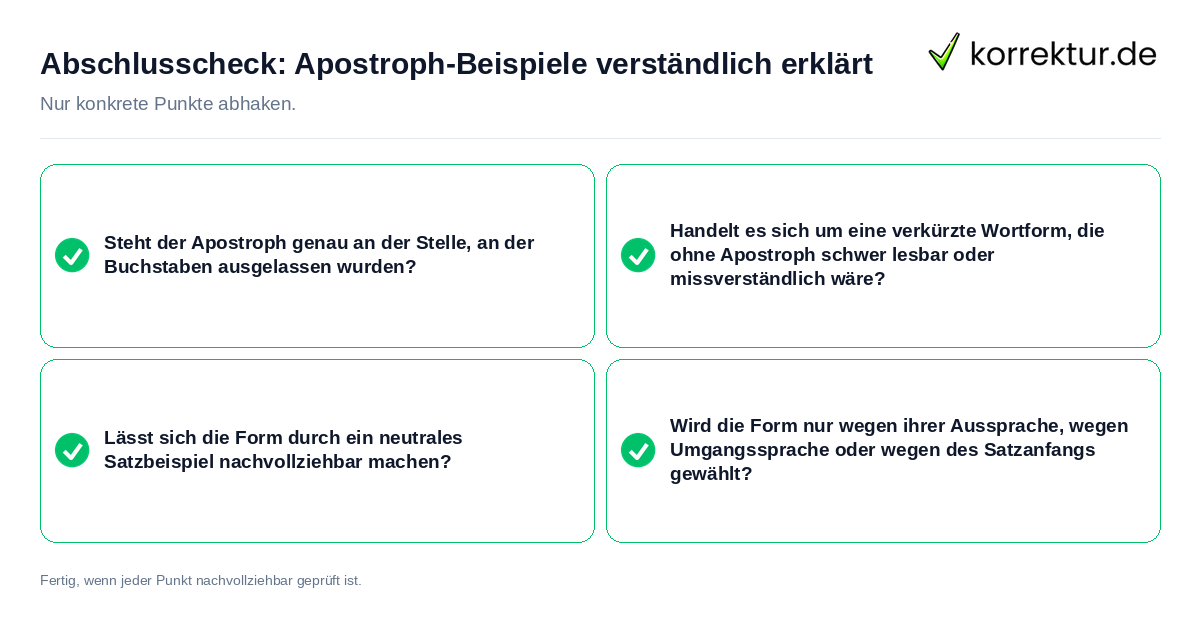 Konkreter Abschlusscheck zu Apostroph-Beispiele verständlich erklärt