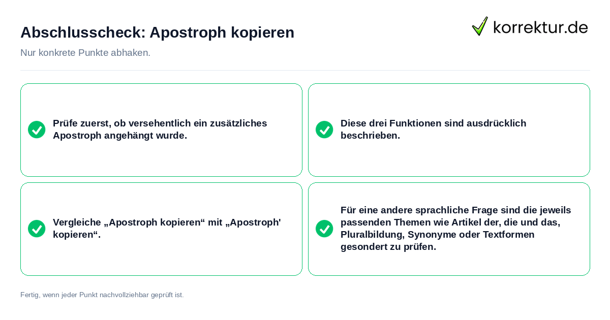 Konkreter Abschlusscheck zu Apostroph kopieren