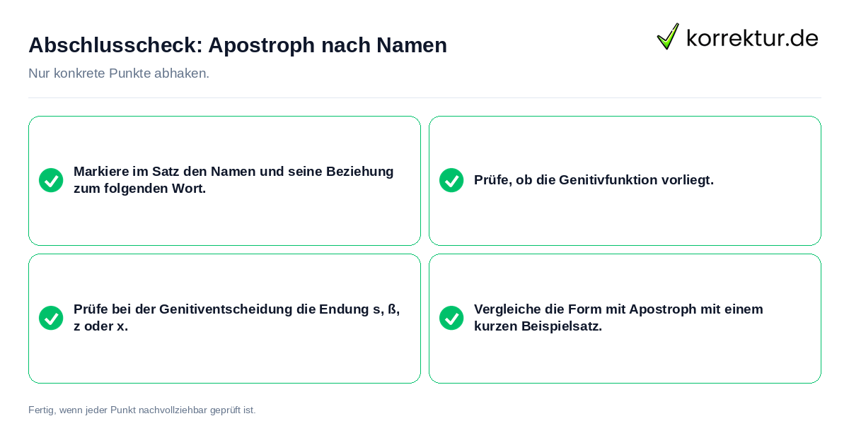 Abschlusscheck: Apostroph nach Namen Konkreter Abschlusscheck zu Apostroph nach Namen