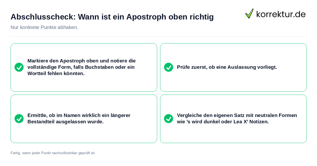 Konkreter Abschlusscheck zu Wann ist ein Apostroph oben richtig