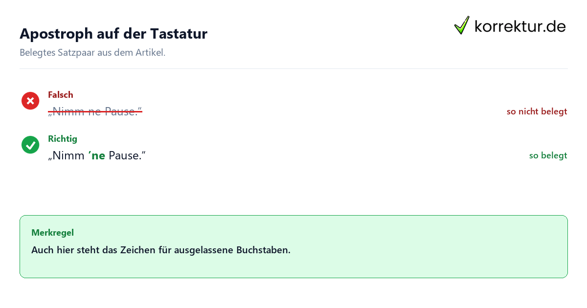 Falsches und richtiges Satzbeispiel zu Apostroph auf der Tastatur