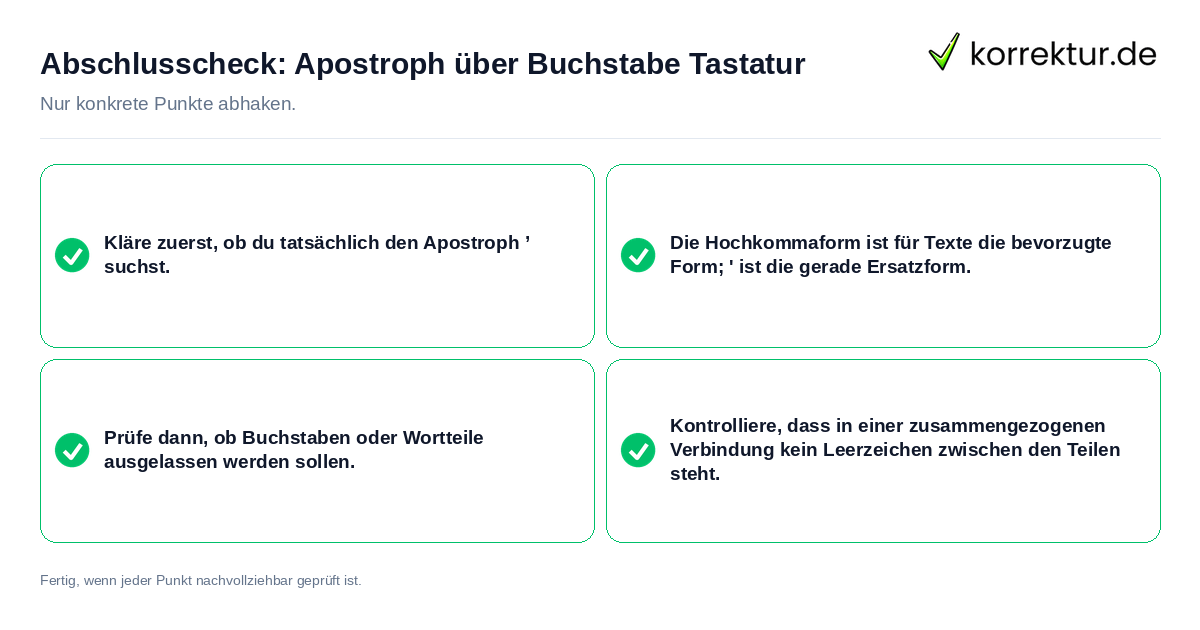 Konkreter Abschlusscheck zu Apostroph über Buchstabe Tastatur