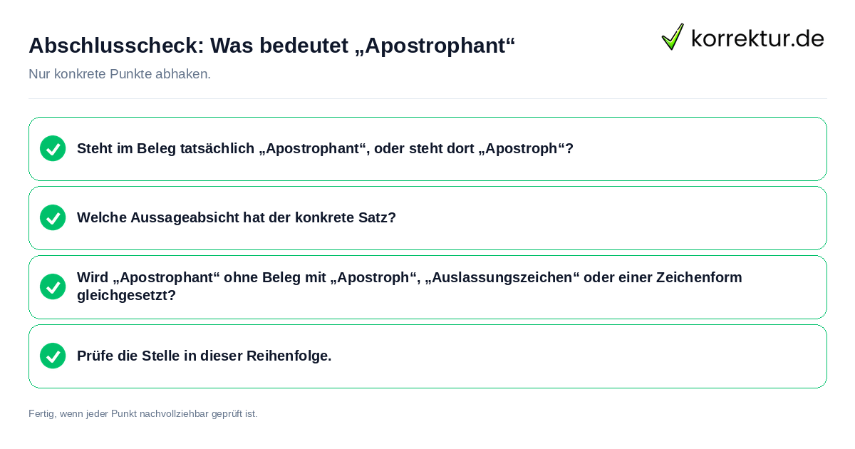 Konkreter Abschlusscheck zu Was bedeutet „Apostrophant“