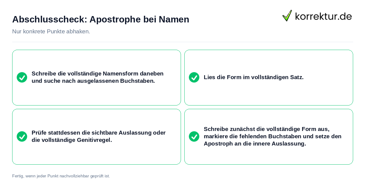 Konkreter Abschlusscheck zu Apostrophe bei Namen