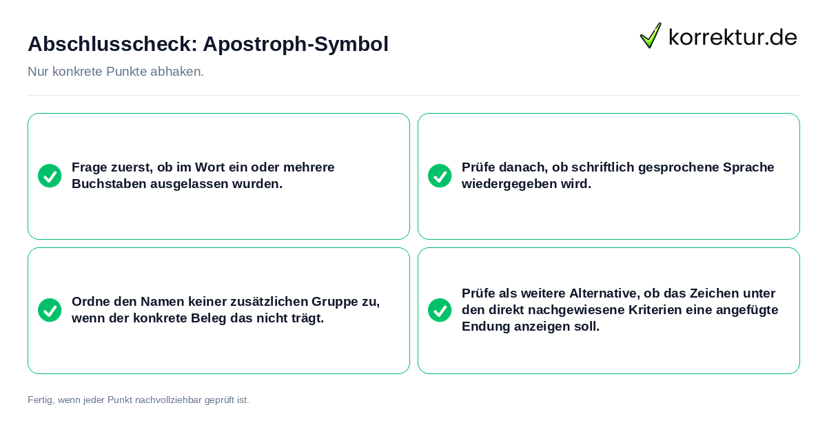 Konkreter Abschlusscheck zu Apostroph-Symbol