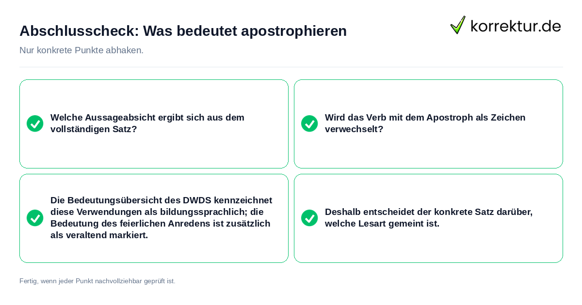 Konkreter Abschlusscheck zu Was bedeutet apostrophieren