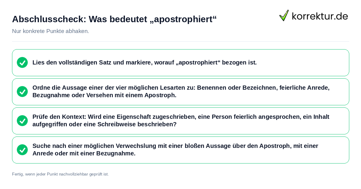 Konkreter Abschlusscheck zu Was bedeutet „apostrophiert“