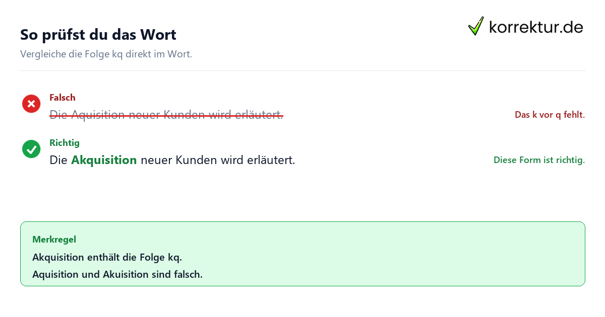 Akquisition oder Aquisition, Schreibweise im Satz prüfen