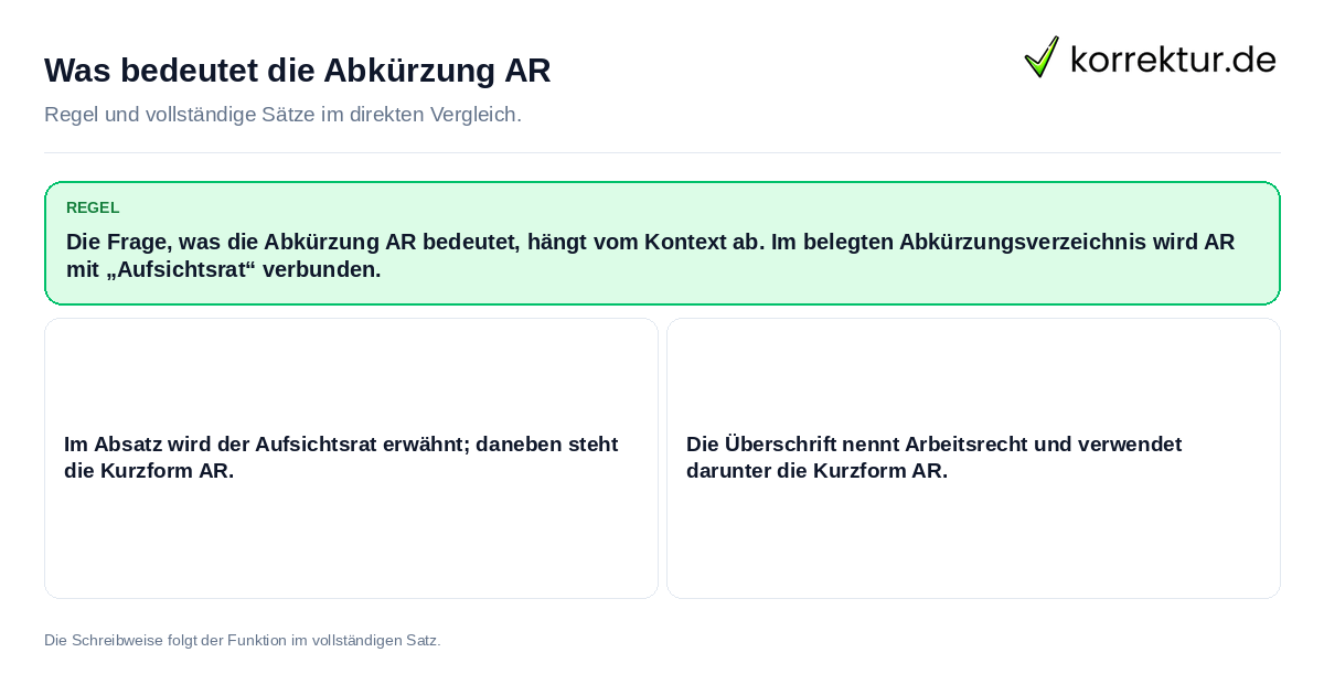 Was bedeutet die Abkürzung AR Konkrete Regel und vollständige Beispielsätze zu Was bedeutet die Abkürzung AR