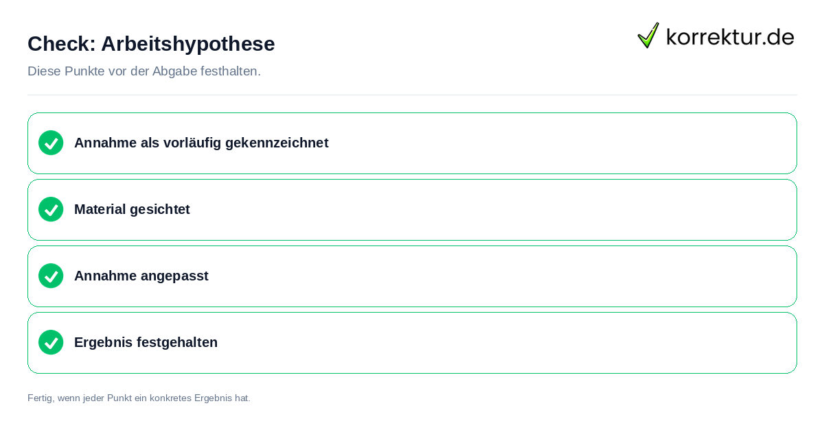Check: Arbeitshypothese Arbeitshypothese: Prüfliste mit vier Punkten